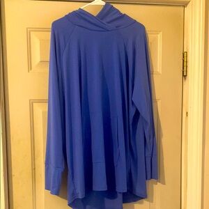 Blue Hooded Long Sleeve Top